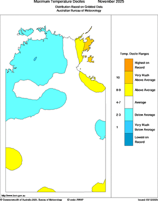 Map of Decile rank of mean maximum temperature