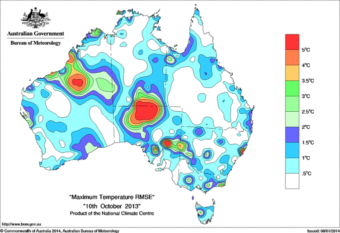 Daily maximum temperature - Error estimate analysis
