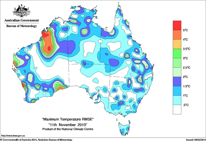 Daily maximum temperature - Error estimate analysis