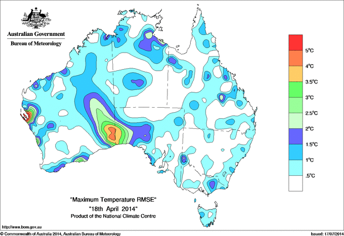Daily maximum temperature - Error estimate analysis