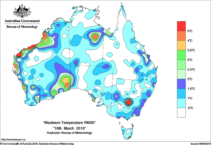Daily maximum temperature - Error estimate analysis