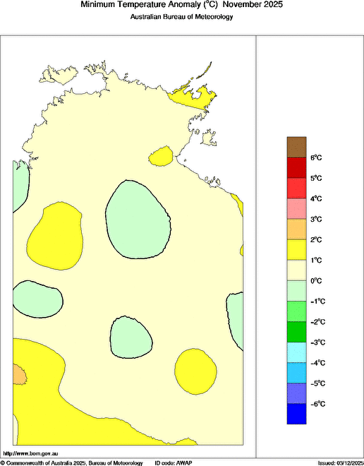 Map of Anomaly in mean minimum temperature
