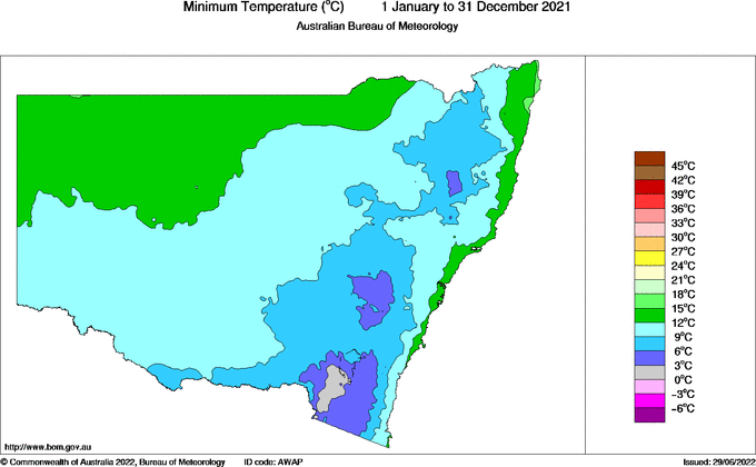 Map of Mean minimum temperature