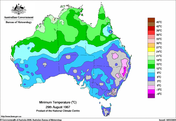Daily minimum temperature for Australia