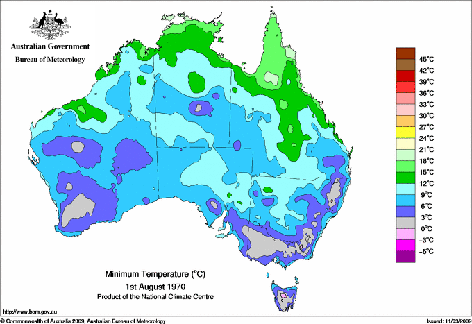 Daily minimum temperature for Australia