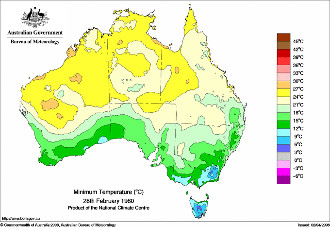 Daily minimum temperature for Australia