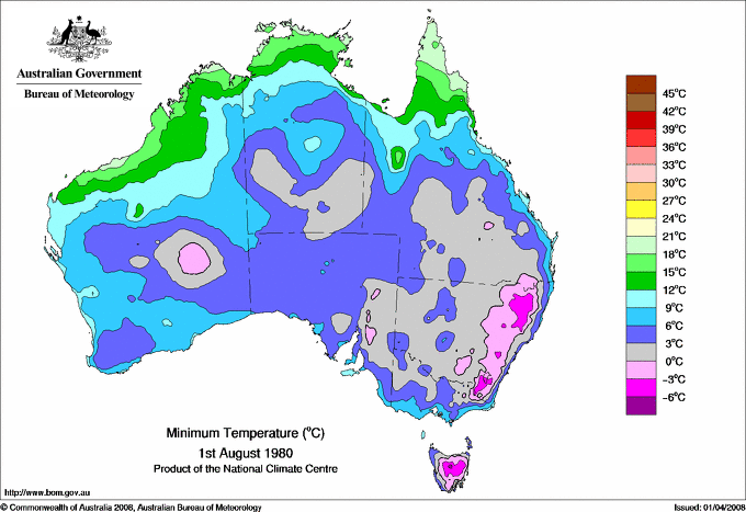 Daily minimum temperature for Australia