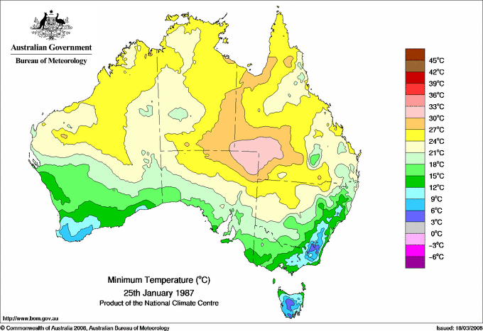 Daily minimum temperature for Australia