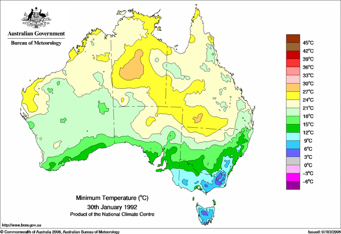 Daily minimum temperature for Australia