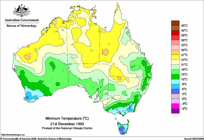 Daily minimum temperature for Australia