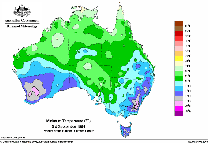 Daily minimum temperature for Australia