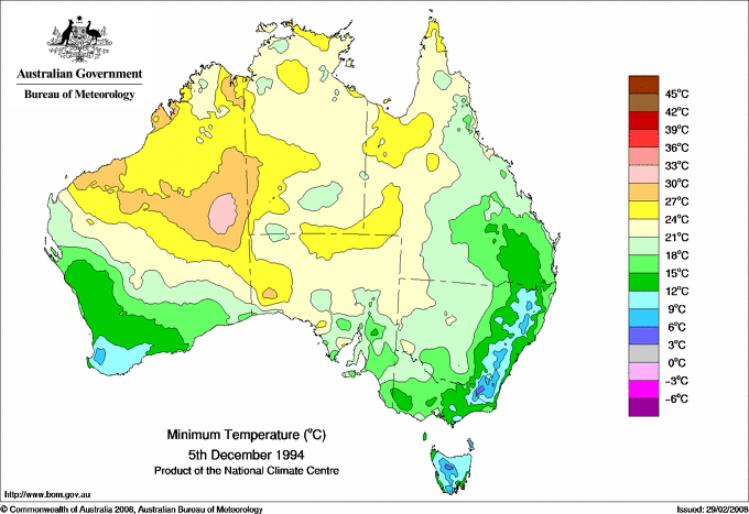 Daily minimum temperature for Australia