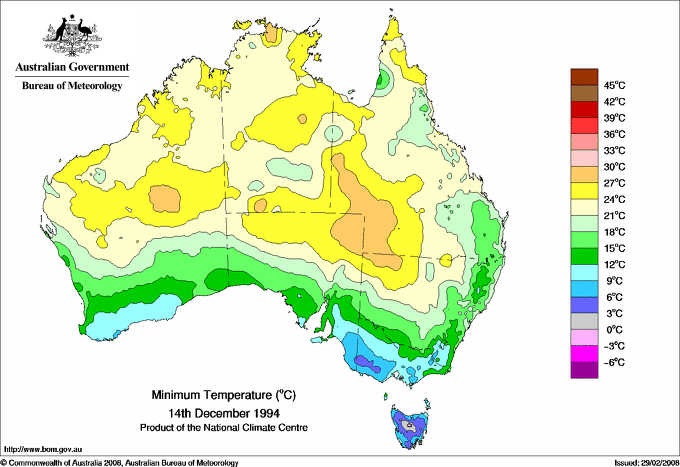 Daily minimum temperature for Australia