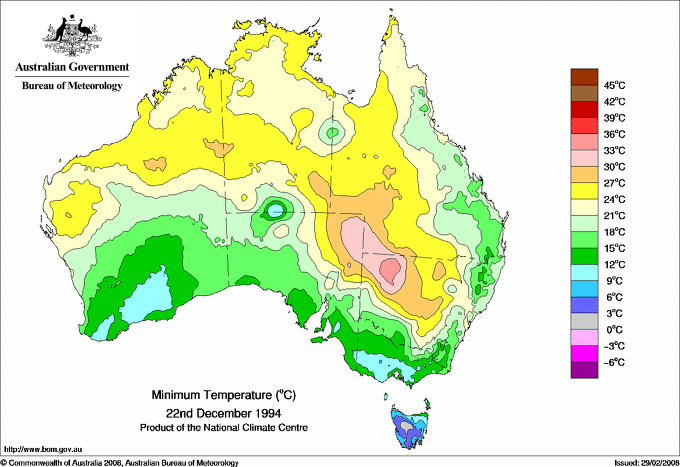 Daily minimum temperature for Australia