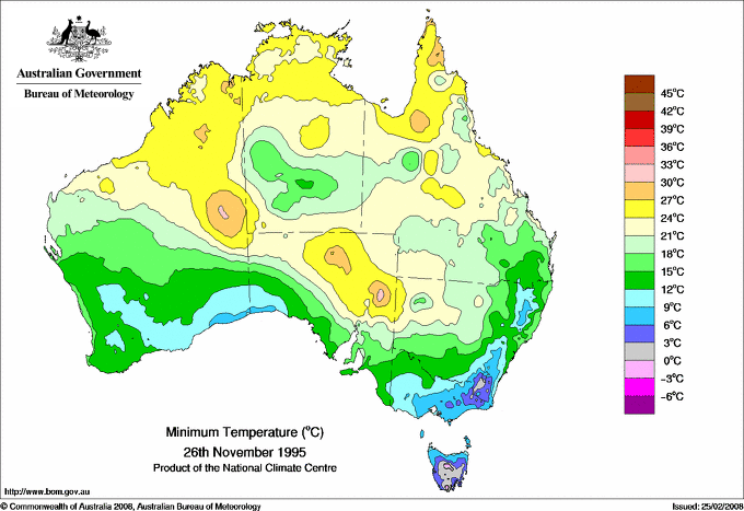 Daily minimum temperature for Australia