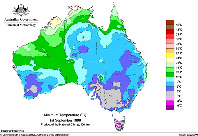 Daily minimum temperature for Australia