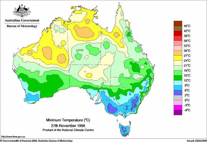 Daily minimum temperature for Australia