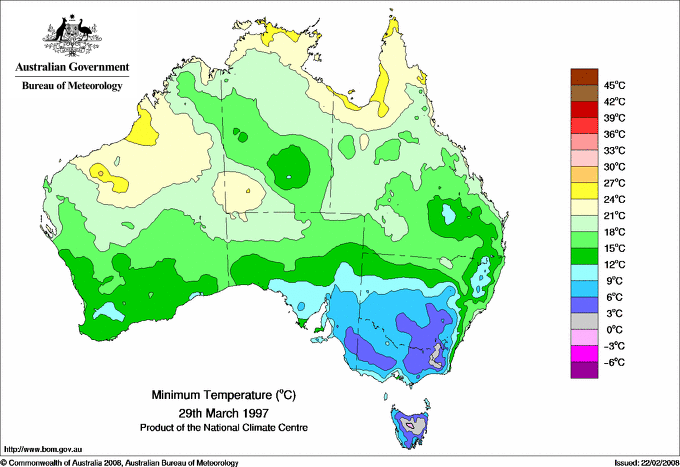 Daily minimum temperature for Australia