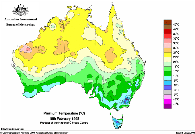 Daily minimum temperature for Australia