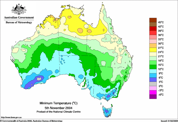 Daily minimum temperature for Australia