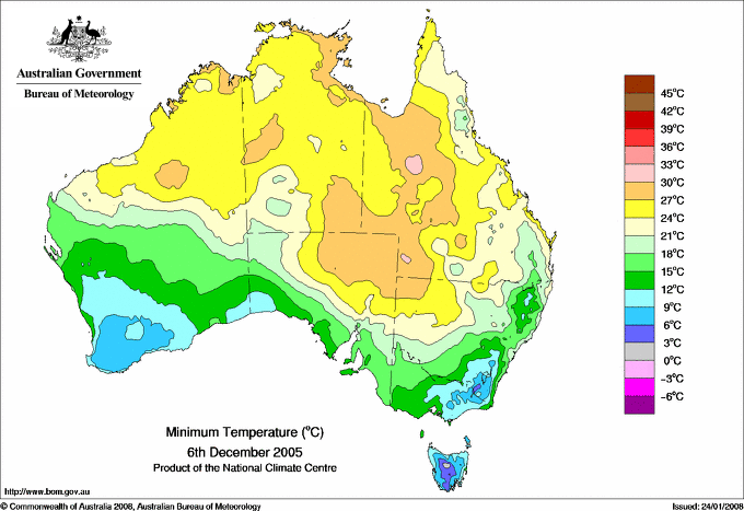 Daily minimum temperature for Australia