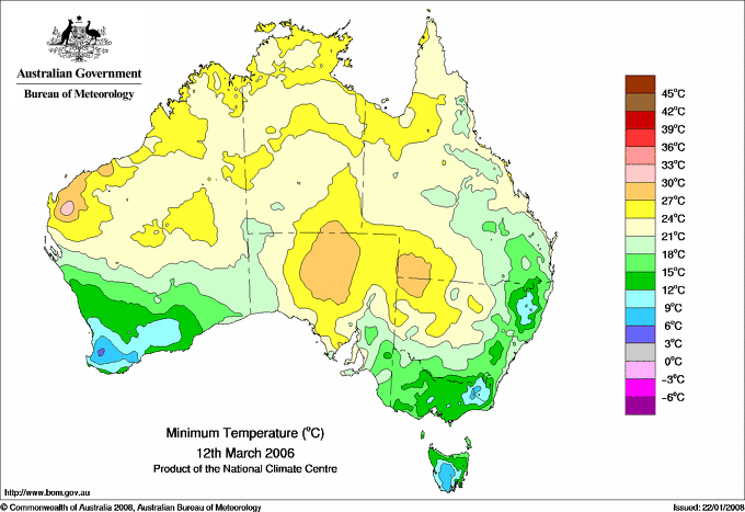 Daily minimum temperature for Australia