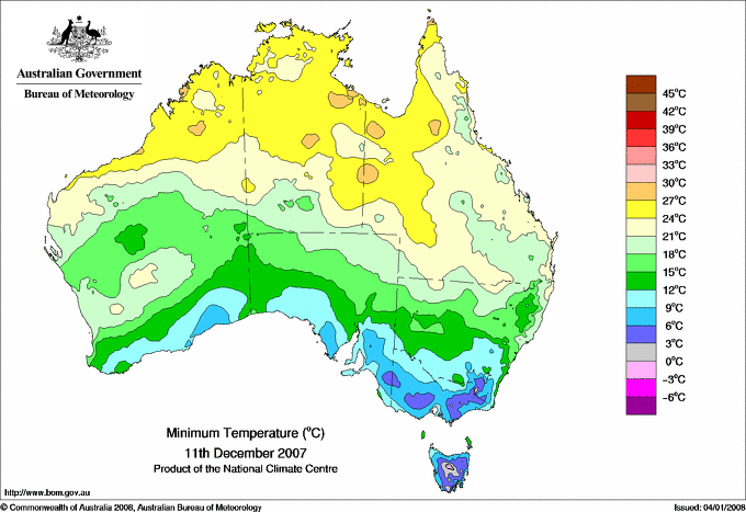 Daily minimum temperature for Australia