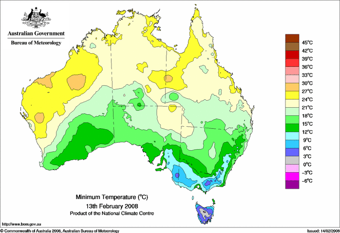 Daily minimum temperature for Australia