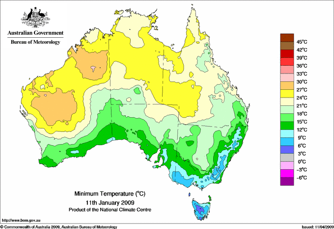 Daily minimum temperature for Australia