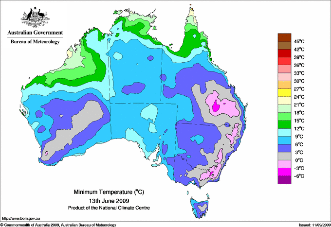 Daily minimum temperature for Australia