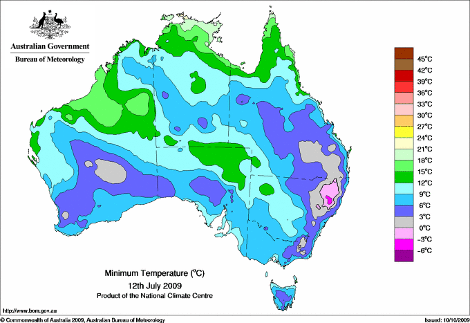 Daily minimum temperature for Australia