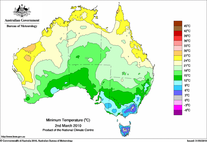Daily minimum temperature for Australia
