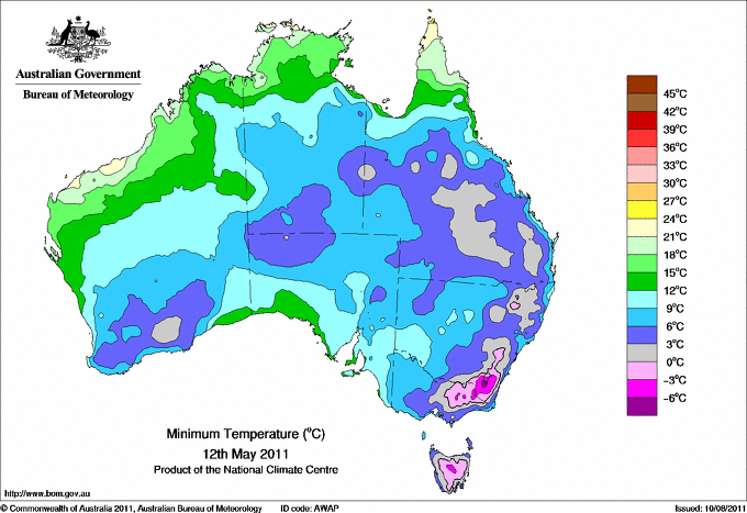 Daily minimum temperature for Australia