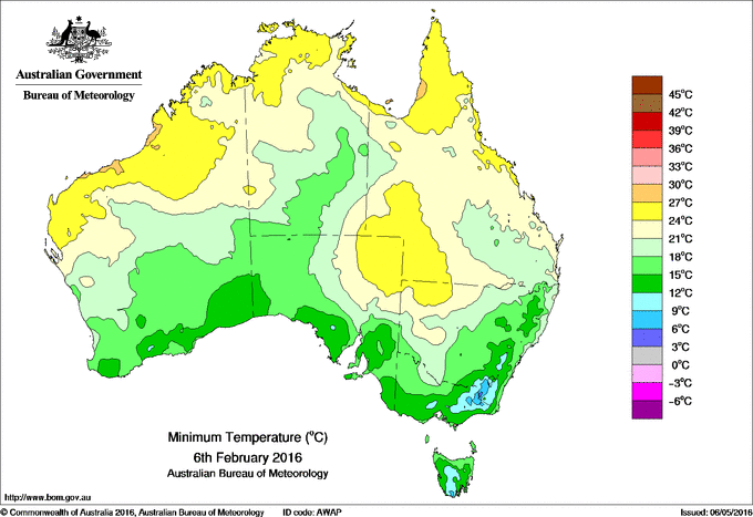 Daily minimum temperature for Australia