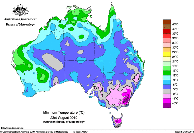 Daily minimum temperature for Australia