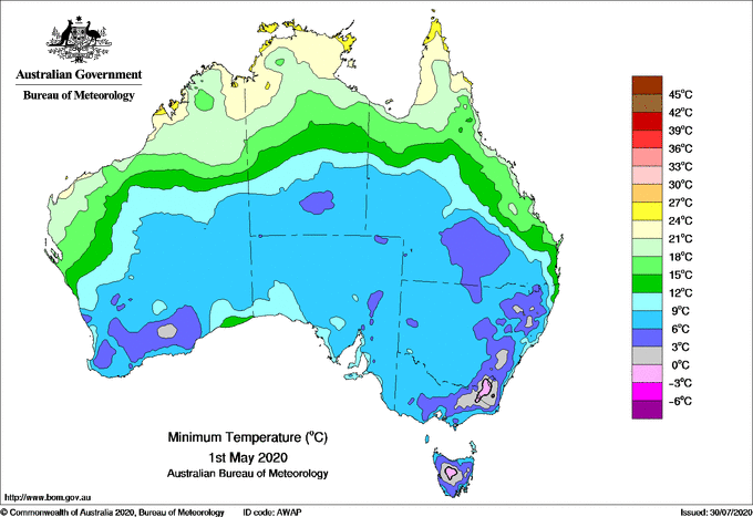 Daily minimum temperature for Australia