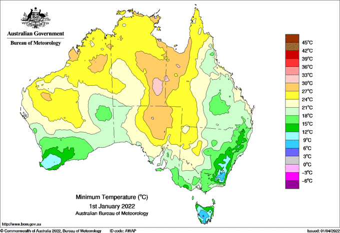Daily minimum temperature for Australia