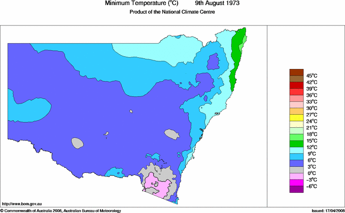 Daily minimum temperature for New South Wales/ACT