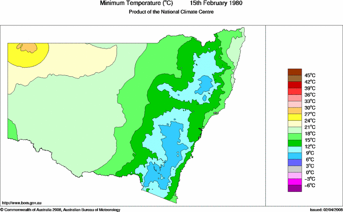 Daily minimum temperature for New South Wales/ACT