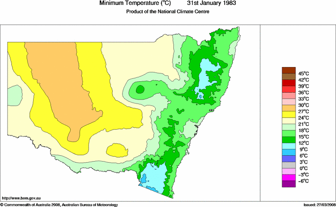 Daily minimum temperature for New South Wales/ACT
