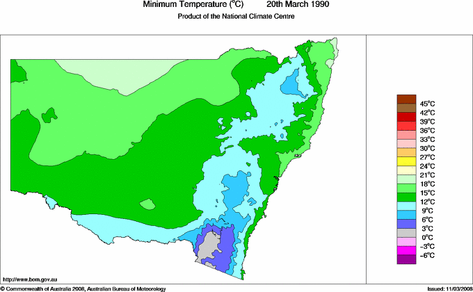 Daily minimum temperature for New South Wales/ACT