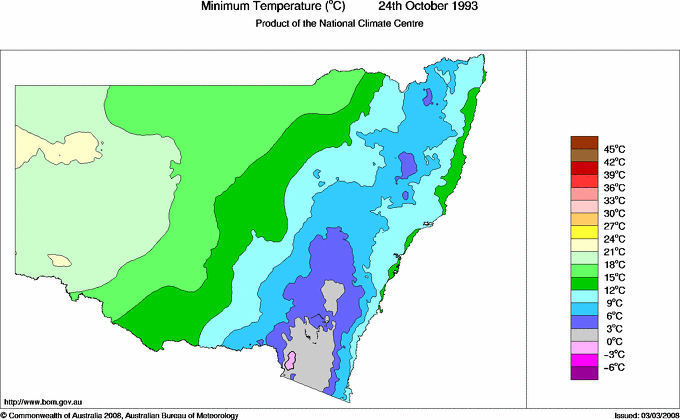 Daily minimum temperature for New South Wales/ACT