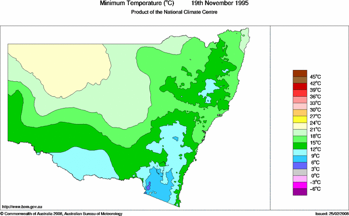 Daily minimum temperature for New South Wales/ACT