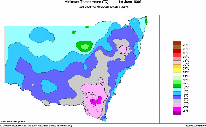Daily minimum temperature for New South Wales/ACT
