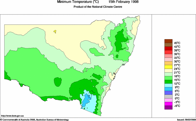 Daily minimum temperature for New South Wales/ACT