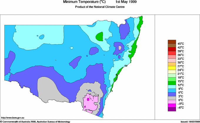 Daily minimum temperature for New South Wales/ACT