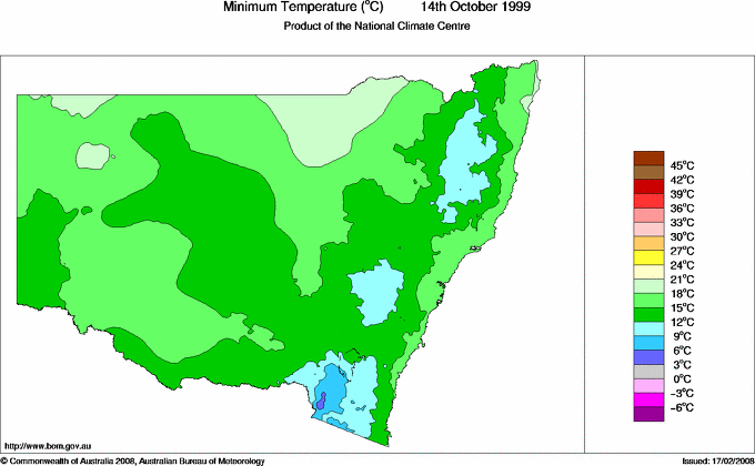 Daily minimum temperature for New South Wales/ACT