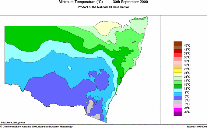 Daily minimum temperature for New South Wales/ACT