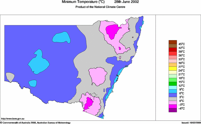 Daily minimum temperature for New South Wales/ACT