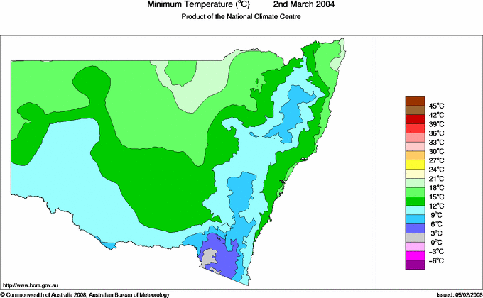 Daily minimum temperature for New South Wales/ACT